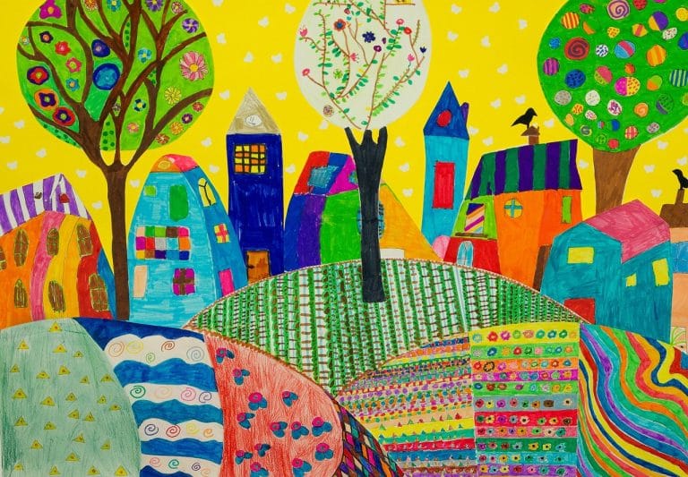 childrens drawings coloring town 716340