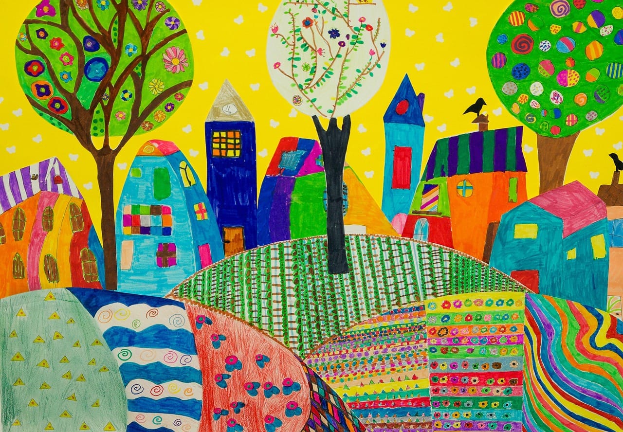 childrens drawings coloring town 716340
